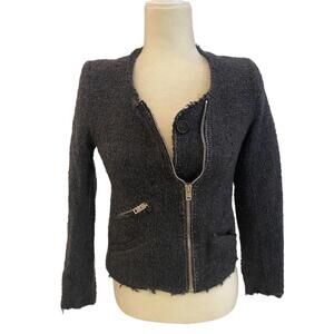 IRO julianne Lurex jacket black tweed blazer size 2 silver zipper pockets wool